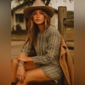 NWT Billy Reid Plaid Long Sleeve Dress Black Gray Viscose M